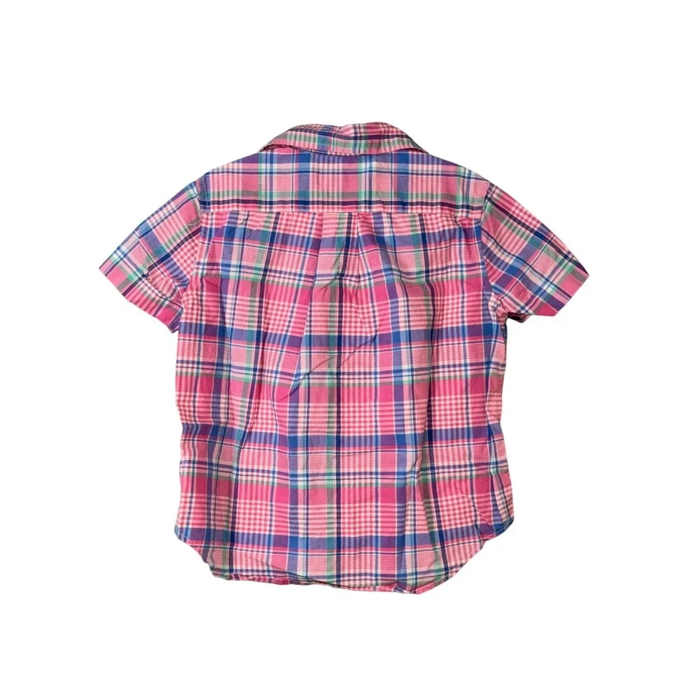 Ralph Lauren Boys Short Sleeve Pink & Blue Plaid Shirt 3T Natural Stretch Cotton